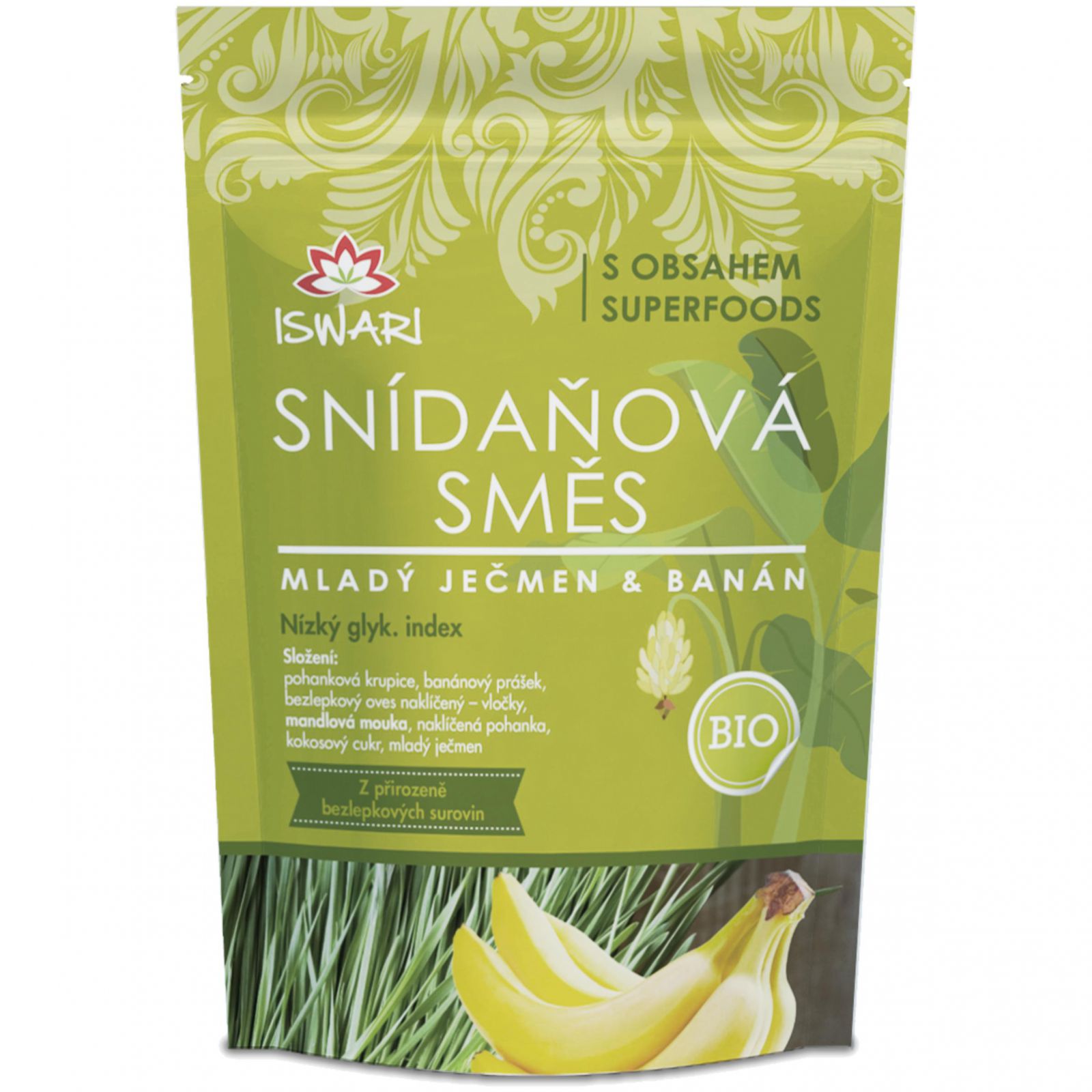 Iswari BIO Snídaňová směs 300 g - mladý ječmen & banán 